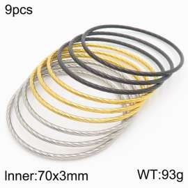 Classic 70x3mm Gold Silver Black 9pcs Bangles Set Stainless Steel Twist Circle Bangle Jewelry