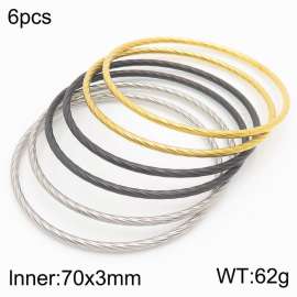 Classic 70x3mm Gold Silver Black 6pcs Bangles Set Stainless Steel Twist Circle Bangle Jewelry