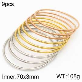 Fashion Jewelry 70x3mm Gold Silver And Rose Gold 9pcs Bangles Set Stainless Steel Circle Bracelets