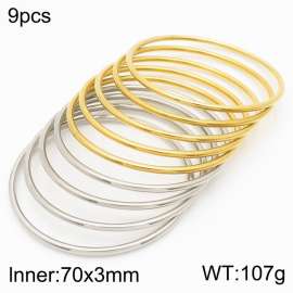 Fashion Jewelry 70x3mm Gold And Silver 9pcs Bangles Set Stainless Steel Circle Bracelets