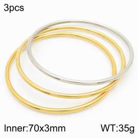 Fashion Jewelry 70x3mm Gold And Silver 3pcs Bangles Set Stainless Steel Circle Bracelets