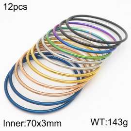 Minimalist Six Colors 12 Pieces of Bangle Set Stainless Steel 70x3mm Thin Circle Bracelets Jewelry