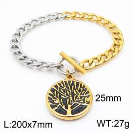 Fashion Golden Life Tree Pendant OT Buckle Titanium Steel Bracelet
