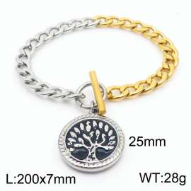 Fashionable Steel Round Pendant Tree OT Buckle Titanium Steel Bracelet