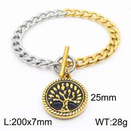 Fashionable Gold Round Pendant Tree OT Buckle Titanium Steel Bracelet