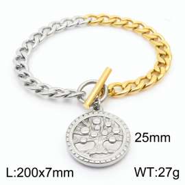 Steel colored circular pendant tree OT buckle titanium steel bracelet