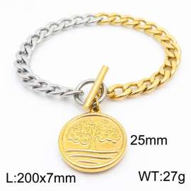 Golden 25mm circular pendant tree OT buckle titanium steel bracelet