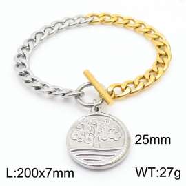 Steel color 25mm circular pendant tree OT buckle titanium steel bracelet