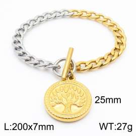 Round pendant gold 25mm tree OT buckle titanium steel bracelet
