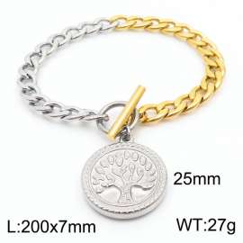 Round pendant steel color 25mm tree OT buckle titanium steel bracelet