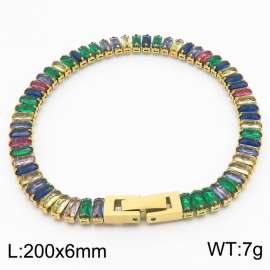 18K gold stainless steel inlaid rectangular colored zircon 6mm bracelet