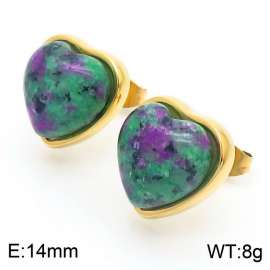 Retro vacuum plated gold ruby red synthetic stone stainless steel lady earrings