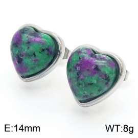Retro ruby-green synthetic stone stainless steel lady earrings