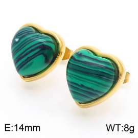 Retro vacuum plated gold colored synthetic malachite stainless steel lady earrings