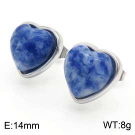 Retro synthetic blue dot stone stainless steel lady earrings