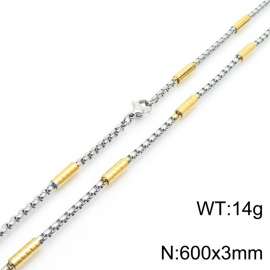 3*600mm Hip-hop style square pearl gold guaranteed stainless steel ladies necklace
