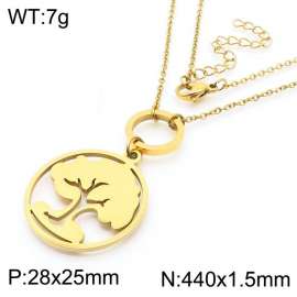 Vacuum plated gold tree of life round pendant stainless steel ladies necklace