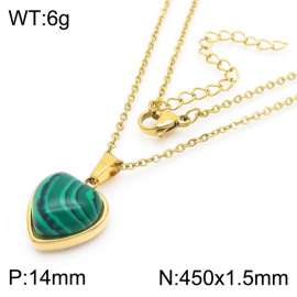 Inlaid Love Green Malachite Pendant Gold Stainless Steel Necklace