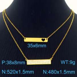 Two piece set of gold stainless steel necklace with rectangular long pendant and hollow heart shaped long pendant