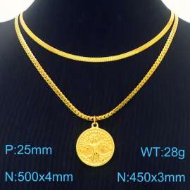 Tree of Life Pendant Double layered Gold Stainless Steel Necklace