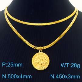 Tree of Life Pendant Double layered Gold Stainless Steel Necklace