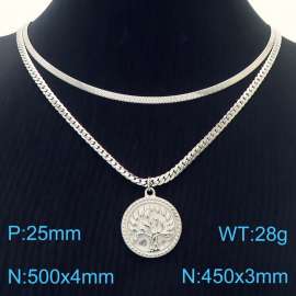 Tree of Life Pendant Double layered Steel Stainless Steel Necklace