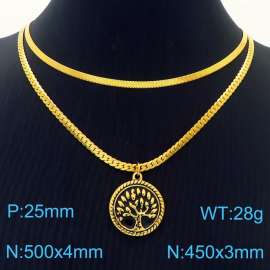 Tree of Life Pendant Double layered Gold Stainless Steel Necklace