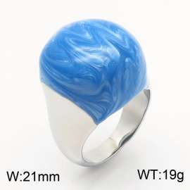 European and American fashion high-end circular light blue resin exaggerated personality silver ring