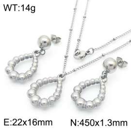 Hollow Wave Dot Water Drop shaped Stainless Steel Earrings Titanium Steel Pendant Necklace Set
