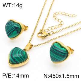 Love Peacock Stone Earrings Stainless Steel Gold 450x1.5mm Necklace Set