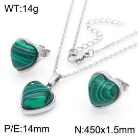 Love Peacock Stone Earrings Stainless Steel 450x1.5mm Necklace Set