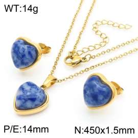 Love Blue White Stone Earrings Stainless Steel Gold 450x1.5mm Necklace Set