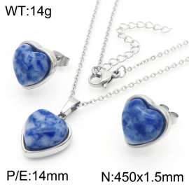 Love Blue White Stone Earrings Stainless Steel 450x1.5mm Necklace Set