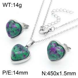 Love Green Stone Earrings Stainless Steel 450x1.5mm Necklace Set