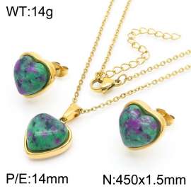 Love Green Stone Earrings Stainless Steel Gold 450x1.5mm Necklace Set
