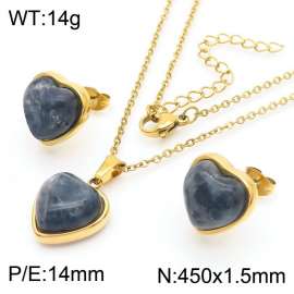 Love Ink Stone Earrings Stainless Steel Gold 450x1.5mm Necklace Set