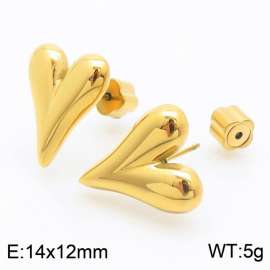 Women Gold-Plated Stainless Steel Pointy Love Heart Earrings with Clover Post