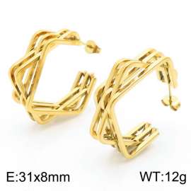 Retro 18K gold-plated polygonal titanium steel earrings