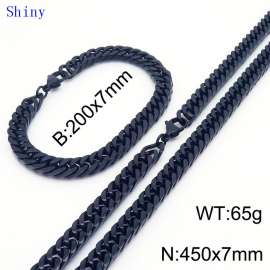 7mm vintage men's personalized cut edge polished whip chain bracelet necklace two-piece set