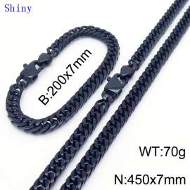 7mm vintage men's personalized cut edge polished whip chain bracelet necklace two-piece set