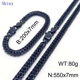 7mm vintage men's personalized cut edge polished whip chain bracelet necklace two-piece set