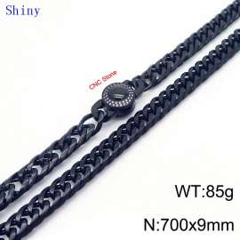 9mm70cm Vintage Men's Personalized Polished Whip Chain CNC Buckle Bracelet Necklace Set of Two