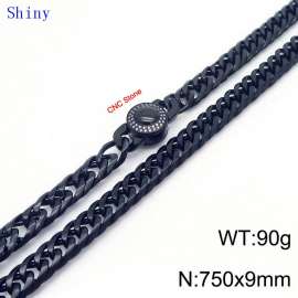 9mm75cm Vintage Men's Personalized Polished Whip Chain CNC Buckle Bracelet Necklace Set of Two