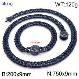 9mm Retro Men's Personalized Polished Whip Chain CNC Buckle Necklace Set of Two