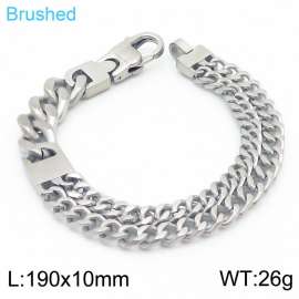 190mm Fashion Men Steel Color Cuban Links Bracelet with Double Chain Design