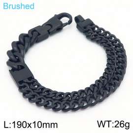 190mm Fashion Men Black-Plated Cuban Links Bracelet with Double Chain Design