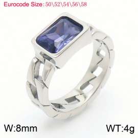 Stainless Steel Light Purple Stone Charm Rings Silver Color