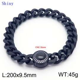 European and American Fashion Stainless Steel 200 × 9.5mm Cuban chain with diamond round buckle for men's temperament black bracelet