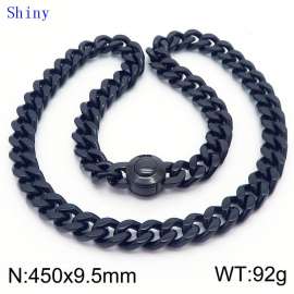 European and American fashion stainless steel 450 × 9.5mm Cuban chain smooth round buckle men's temperament black necklace