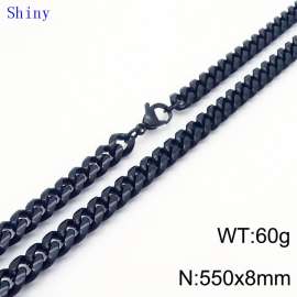 55cm Black Color Stainless Steel Shiny Cuban Link Chain Necklace For Men